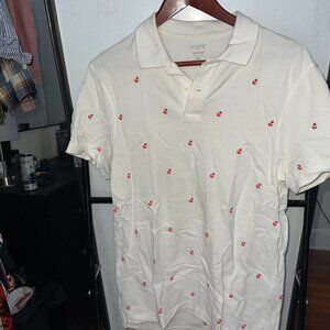 J.Crew White Polo | Red Anchors | Men’s Medium
